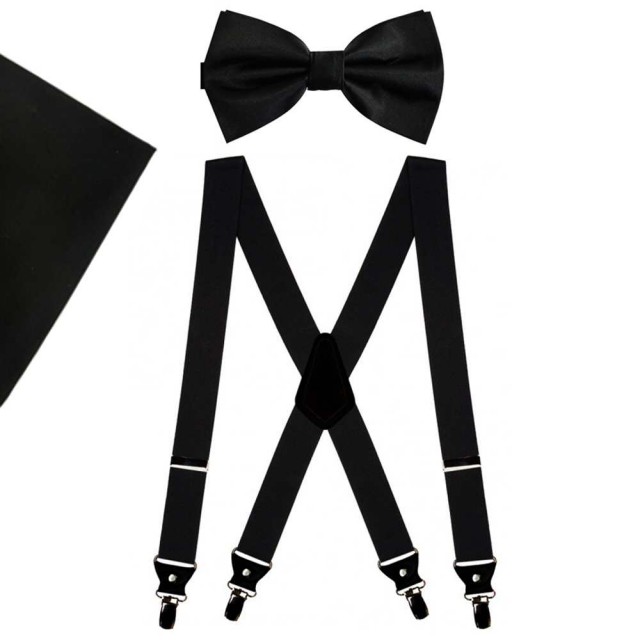 Set bretele, papion, batista, negru